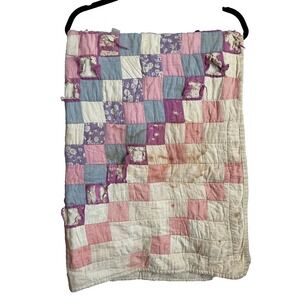 Handmade Antique Quilt Lap Blanket Wall Hanging Granny Folk Rustic Farm Small